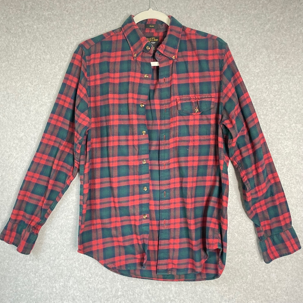 J.Crew Cashmere Blend Plaid Flannel Shirt Men Small Slim Red Green #SS